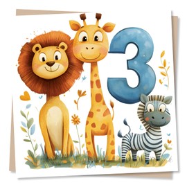 Happy 3rd Birthday Card for a Special Little Boy - Animal Lover, Lion, Giraffe, Tiger - Three, Third - For Son, Nephew, Grandson, Godson