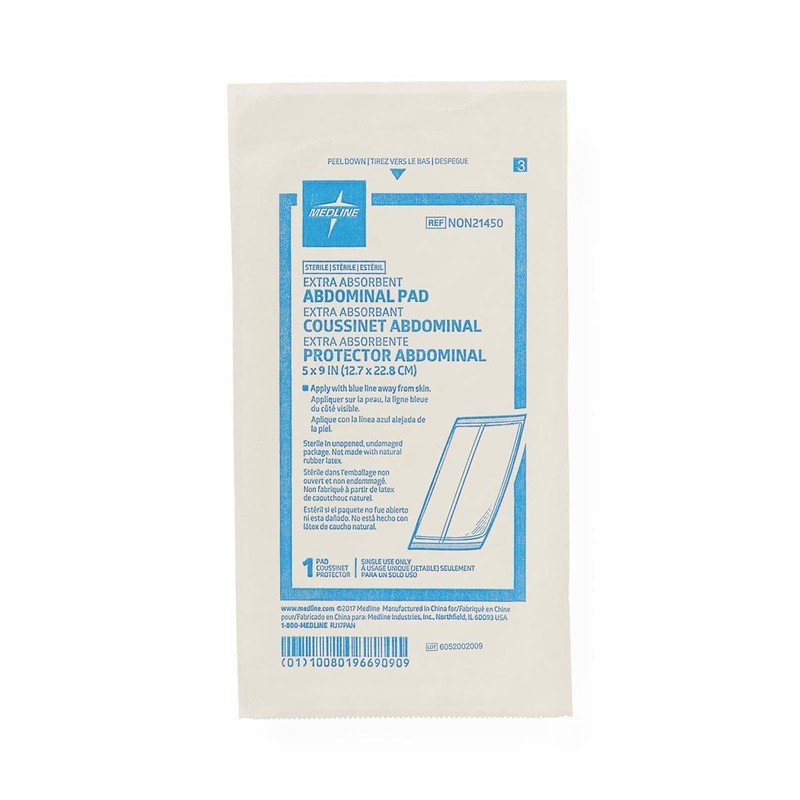 Medline NON21450H Sterile Abdominal Pads, Super Absorbent Pad, 5"X9", 25