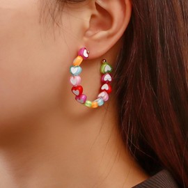 Fashion Colorful Star Heart Hoop Earrings for Women,Boho Hollow Heart Star Drop Dangle Earrings Jewelry Gifts (Heart)