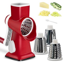 EDEFISY Cheese Grater Hand Crank Rotary Cheese Grater with Handle,3-in-1 Cheese Shredder with Interchangeable Blades and Strong Suction Base Multifunctional Grater for Kitchen