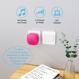 SECRUI Wireless Doorbells for Home, Classrooms, Apartments, Businesses, etc. Easy to Use, Adjustable Volume, 58 Chimes, Colorful LED, Waterproof, 1000Ft Range, M520+F55, Rose Red
