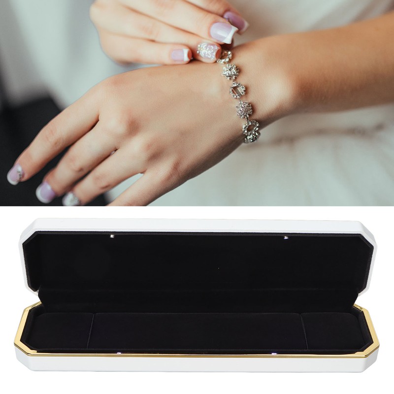 LED Lighted Jewelry Gift Box Rings Bracelet Tray Display Storage