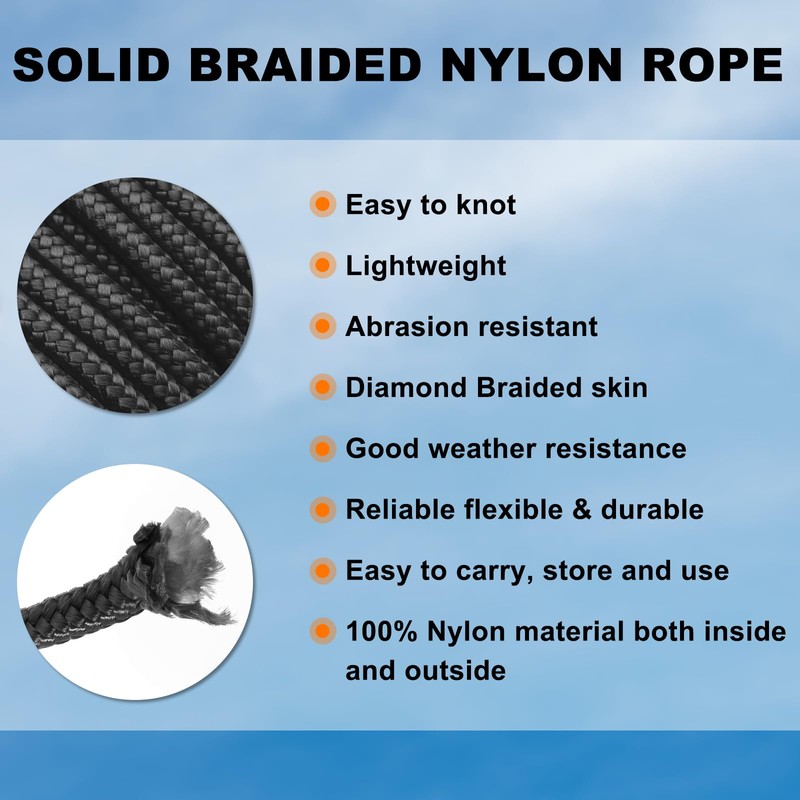 sourcing map Solid Braid Nylon Rope 5/16 Inch 50 Ft