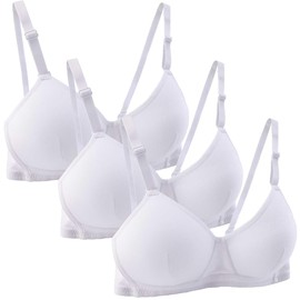 Bhyzdi Teen Girls' Everyday Bra 3 Pack Cotton Padded Sports Bralette Elastic Shoulder Straps Cami Bras 12-18 Years A-Cup