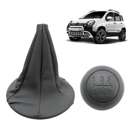 Konuooer Gear Stick Gaiter + Grey Colour Button + Retaining Ring Gear Shift Boots Faux Leather Manual Transmission Suitable for Fiat Panda / 500 500C
