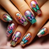Butterfly Press on Nails Medium Square Colorful Smudge Gradient False