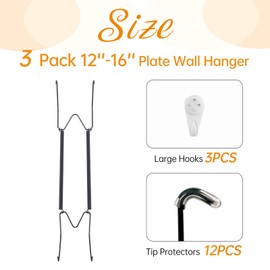 Bilillo 3 Pack Plate Hangers for The Wall, Suitable for 12''-16'' Decorative Plate,Invisible Heavy Duty Wire Plate Holder with Wall Hooks, Plate Hangers for Displaying Plates, Platter, Dish (Black)