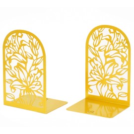 CNK Premium Bookends, Metal Book Stoppers for Heavy Books, Home Office & Decor (Lily Flower Gold)