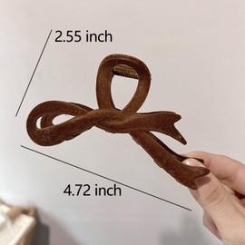 Brown Hair Claw Clips for Women Winter Hair Clips Bow Hair Barrettes Brown Velvet Hair Pins French Hair Claw Clip for Thick Thin Curly Christmas Valentines Hair Accessories for Hair Styling 1Pcs