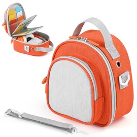 Carrying Case Compatible with Yoto Mini (2024 Edition),30 Cards Storage Bag with Handle and Shoulder Strap, Travel Storage box for Player & Headphone Accessories (Orange)
