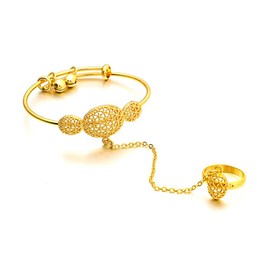 Ethlyn Kids Jewelry 18K Gold Plated Bangle Bracelet with ring Birthday Party Gifts for 5years old girls Christmas gift