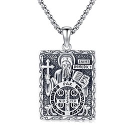 Odinstone St Benedict Necklace for Men Women, 925 Sterling Silver Square Saint Benedict Medal Pendant Jewelry with Fine Gift Box