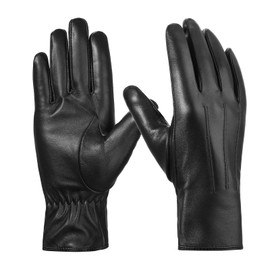 BISON DENIM Sheepskin Leather Gloves for Women - Cashmere Lined, Touchscreen & Driving Gloves for Winter Cold Weather, Black, XL