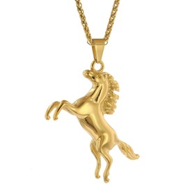trendor 75886 Men's Necklace Horse Gold on Stainless Steel Magical Women's Necklace, Gold-Plated Necklace with Horse Pendant for Women, Fashionable Gift Idea, Stainless Steel, No Gemstone
