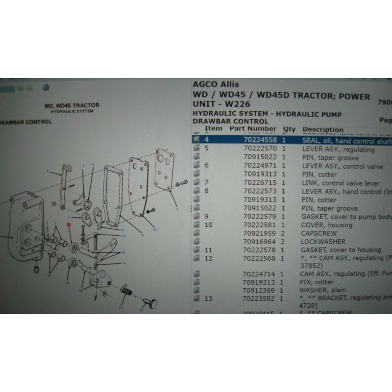 GENUINE Allis Chalmers Hydraulic Pump Control Shaft Seal WD WD45