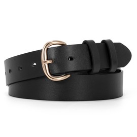 JASGOOD Women Leather Belt for Jeans Pants Gold Buckle Lady Casual Dress Waist Belt，Black