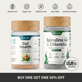 Gut Health Bundle - Snap Supplements - Gut Health + Spirulina & Chlorella - Natural Supplement Bundle Prebiotics Probiotics Dietary