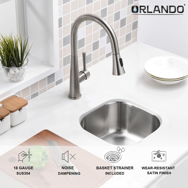 ORLANDO 13x13 inch Undermount Bar Sink, 18-Gauge Stainless Steel Single