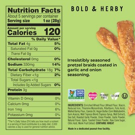 Stellar Pretzel Braids, Bold & Herby Roasted Onion & Garlic, 5 Oz (Pack of 6), Gourmet Pretzel Sticks, Vegan, Kosher, Non GMO, Peanut Free, Healthy Snack