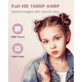 Digital Camera, FHD 1080P Kids Camera 44MP Point and Shoot Digital Cameras with 32GB Card, Lanyard, 16X Zoom Anti Shake, Vintage Portable Small Camera for Kids Boys Girls Teens Students, Pink