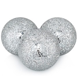 MDLUU 4" Decorative Orbs, Mosaic Sphere Balls, Centerpiece Balls for Bowls, Vases, Dining Table Decor, Pack of 3 (Silver)