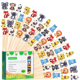 Safari Animal Theme Cocktail Picks Young Wild One Three Decorations Toothpicks Fruit Dessert Sticks Food Sandwich Appetizer Charcuterie Skewers, for Jungle Animals Themed Boy Birthday Party Supplies