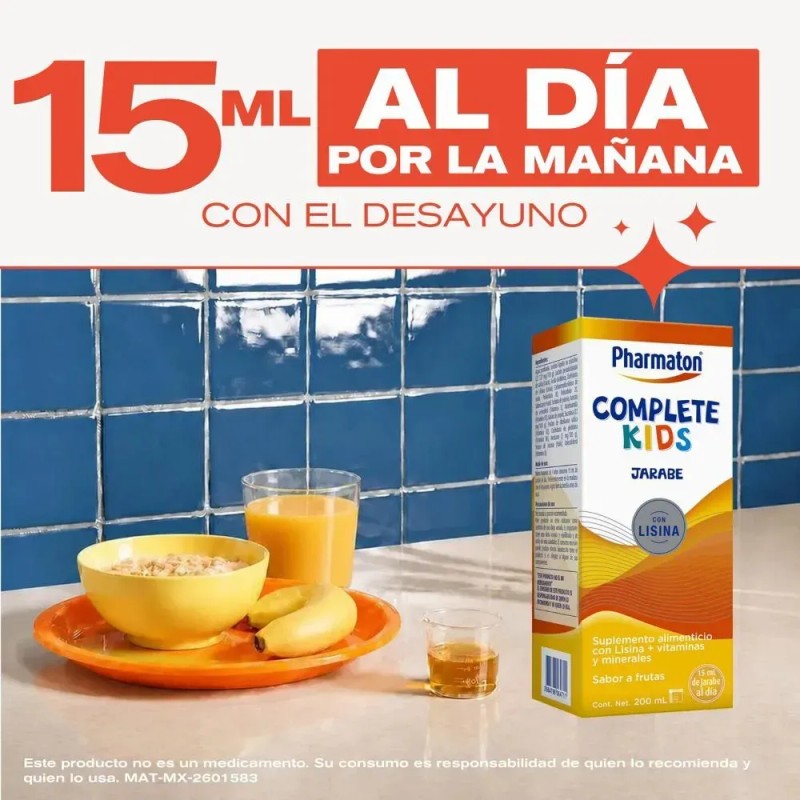 Jarabe Complete Kids Con Lisina 100 Ml Pharmaton Frutas