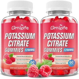 GrnLife 2 Pack Potassium Citrate Gummies, High Potassium Supplement Gummies 1200mg Suppo