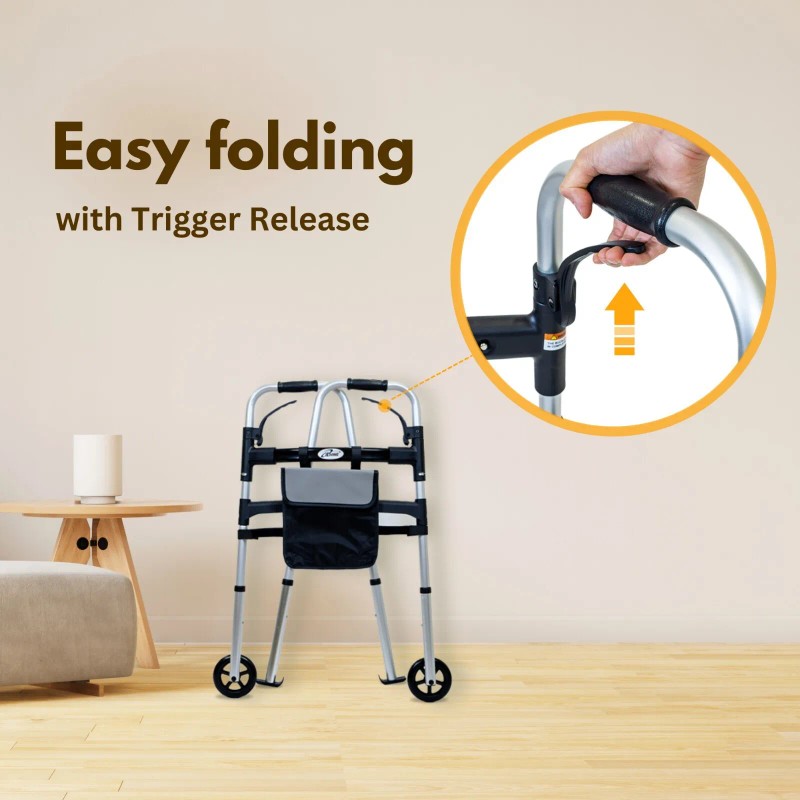 iLiving Easy Folding Rolling Walker with Shopping bag Basket and