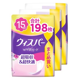 WHISPER Whisper 1-Piece 2-in-1 W-Guard 15cc 198 Pieces (66 Pieces x 3 Packs) (Absorbent Napkin Urinary Leak Pad for Women) [Vaginal Discharge & Moisture Care]