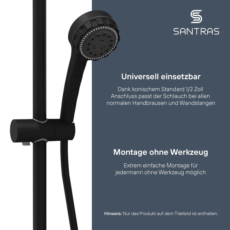 SANTRAS® Premium Shower Hose Matt Black 1.50 m with Flow