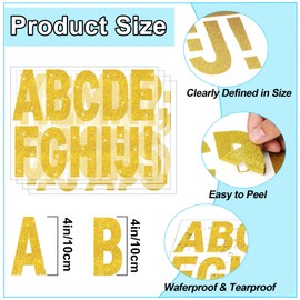 24 Sheets Large Gold Letter Stickers 4 Inch Big Font 282 Pcs Glitter Alphabet Number Stickers Self Adhesive Stick on Letters for Poster Board Bulletin Board Mailbox Crafts Classroom Home Decor(Gold)