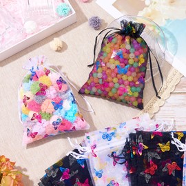 Craftdady 24 pcs Butterfly Organza Favor Bags Black White Jewelry Gift Pouch Colorful Butterfly Drawstring Wedding Favor Bags for Makeup Jewelry Goodie Candy