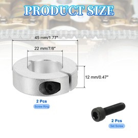 MECCANIXITY Bore 22 mm Single Split Shaft Collar 45 mm OD 12 mm Thickness Aluminum Alloy Locking Collar Clamp Style with Set Screw & Hex Wrench for Machine Tools Industry (Silver, Pack of 2)