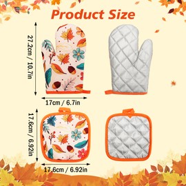 Wonmon Pack of 4 Fall Oven Mitts and Pot Holders Set, Autumn Maple Leaves Oven Mitts & Potholders Heat Resistant Non Slip Cooking Gloves for Fall Thanksgiving Harvest Cooking Party Favors