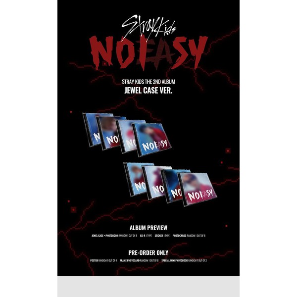Stray Kids NOEASY 2nd Album Jewel Case Random Cover CD+20p PhotoBook+1p Sticker+1p PhotoCard+Message PhotoCard Set+Tracking Kpop Sealed
