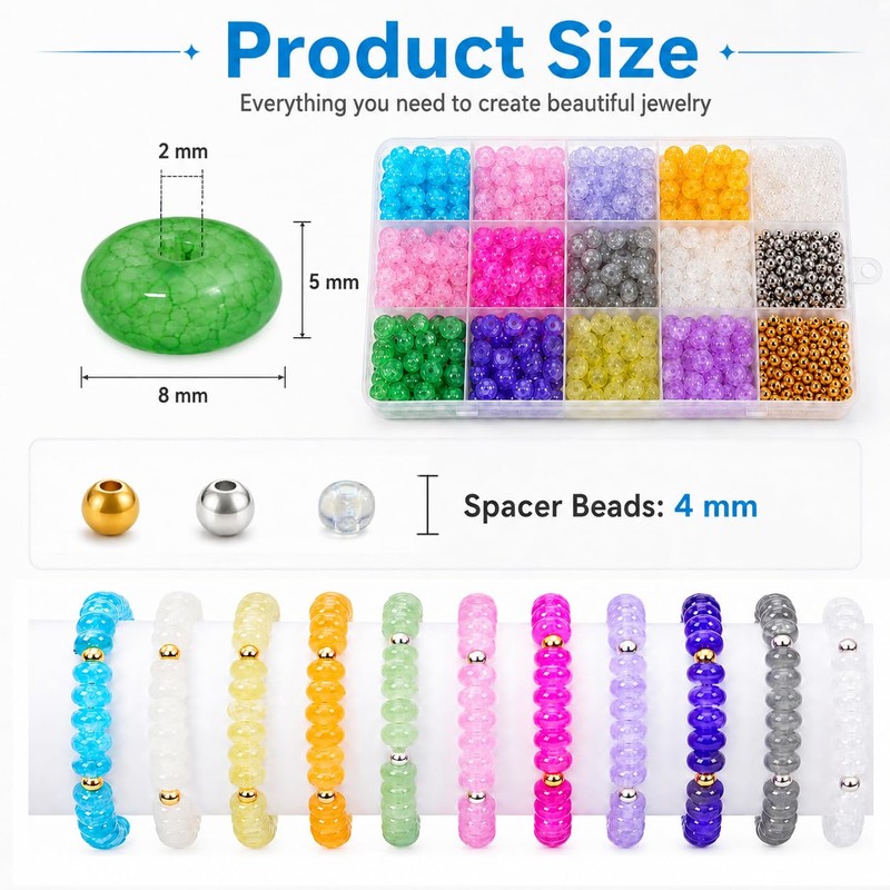 Rondelle Glass Beads for Jewelry Making with Organizer Box