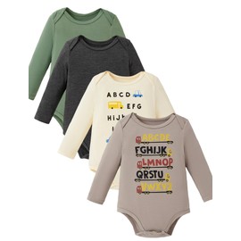 Baby Bodysuits - Soft Viscose Made from Bamboo - Long Sleeve Funny for Boys and Girls -Newborn Infant Toddler Gift Clothes - 4 Pack L-ABCDEF 0-3 Months
