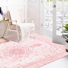 Sofrug Area Rugs 8x10 - Honeycomb Non Slip Living Room Rug Washable Pink Rug Soft Floral Foldable Rugs for Bedroom Office Nursery Room Kids Playroom