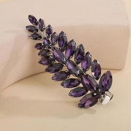 Teyglen Purple Rhinestone Hair Clips Bridal Crystal Hair Barrette for Women Wedding Crystal Hair Clips Hair Piece Hair Jewelry for Party Prom(Dark Purple)
