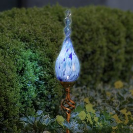 Exhart Luces solares para jardín – Estacas de cristal perlado, estacas de jardín de llama de cristal soplado a mano, luces de acento LED que transforman una entrada de jardín o evento (estaca de cristal de 9 pulgadas de 91,4 cm)