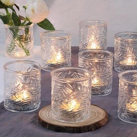 HAVITI 24 pcs Clear Votive Candle Holders, Glass Candle Holders for Home Decor,Tea Light Candle Holder for Table Centerpiece Thanksgiving Christmas Decor