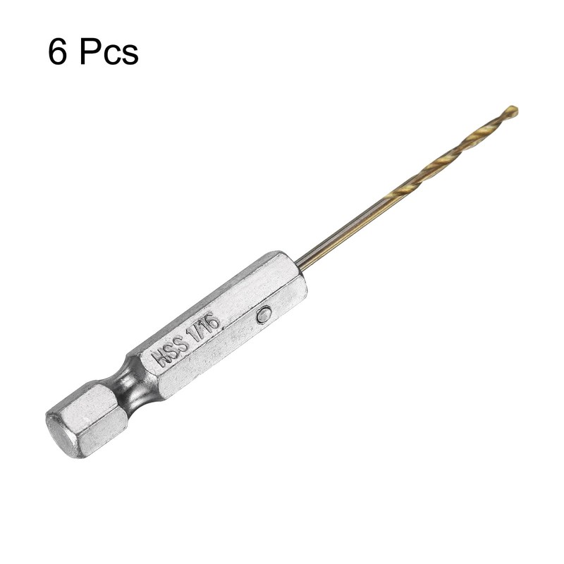 sourcing map 6pcs 1/4" Hex Shank Drill Bit 1/16" Gold