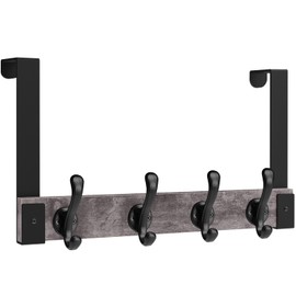 Homode Over The Door Hooks Heavy Duty, Wood Over The Door Towel Rack for Bathroom Door, Rustic Over The Door Hanger,Back of Door Hooks Coat Hooks for Hanging Towels Clothes Hats Bags, Grey