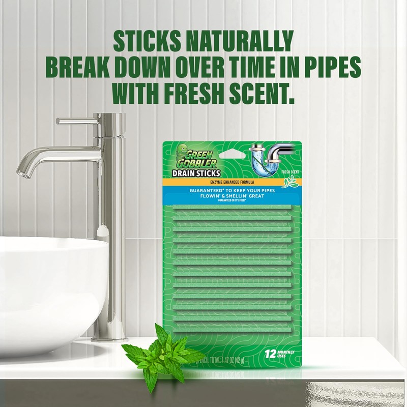 Green Gobbler Drain Cleaner & Deodorizer FRESH SCENT Sticks for
