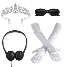 4 Pcs Princess Costume Accessories Set Women Tiara Crown Sunglasses Long Gloves Fake Headphone Dress Up Party for Diaries Mia