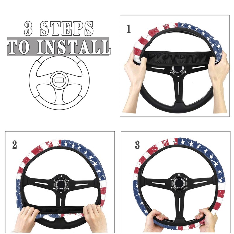 Quelytytrip American Flag Print Car Steering Wheel Cover Universal 15