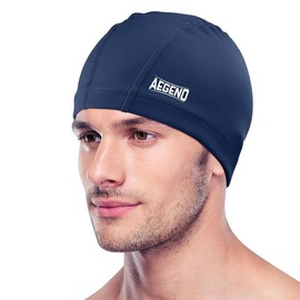 Aegend 1 Pack High Elasticity Fabric Breathable Cloth Swim Cap with Silicone Waterproof Layer Keep Hair Dry for Women Men Youth Adult - Color: Blue, Size: Small
