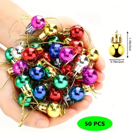 Pack of 50 Christmas Balls with Lanyard, 2 cm Ornaments for Christams Trees, Mixed Colour Ornaments Ball for Holiday and Party Decoration