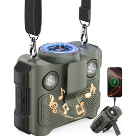 BLAVOR Portable Waist Fan, 5 Speeds Rechargeable Fan with Bluetooth Speaker & Flashlight, 40H Runtime, 16000RPM Strong Airflow, Personal Cool Clip Fans Under Shirt Belt for Outdoor, Work, Camping